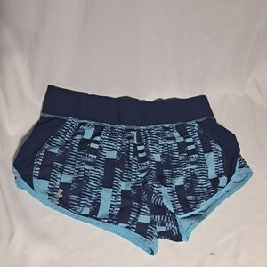 Womens Under Armour Fitted Speedpocket Shorts‎ Blue Geometric Size L